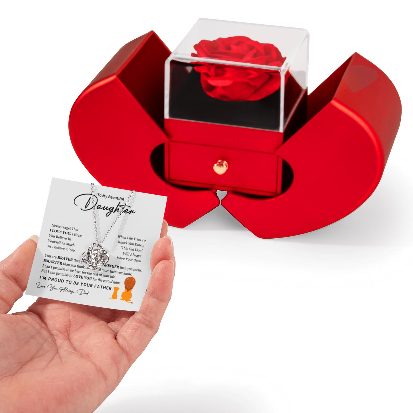 Love Knot Necklace with Red Heart Rose Box