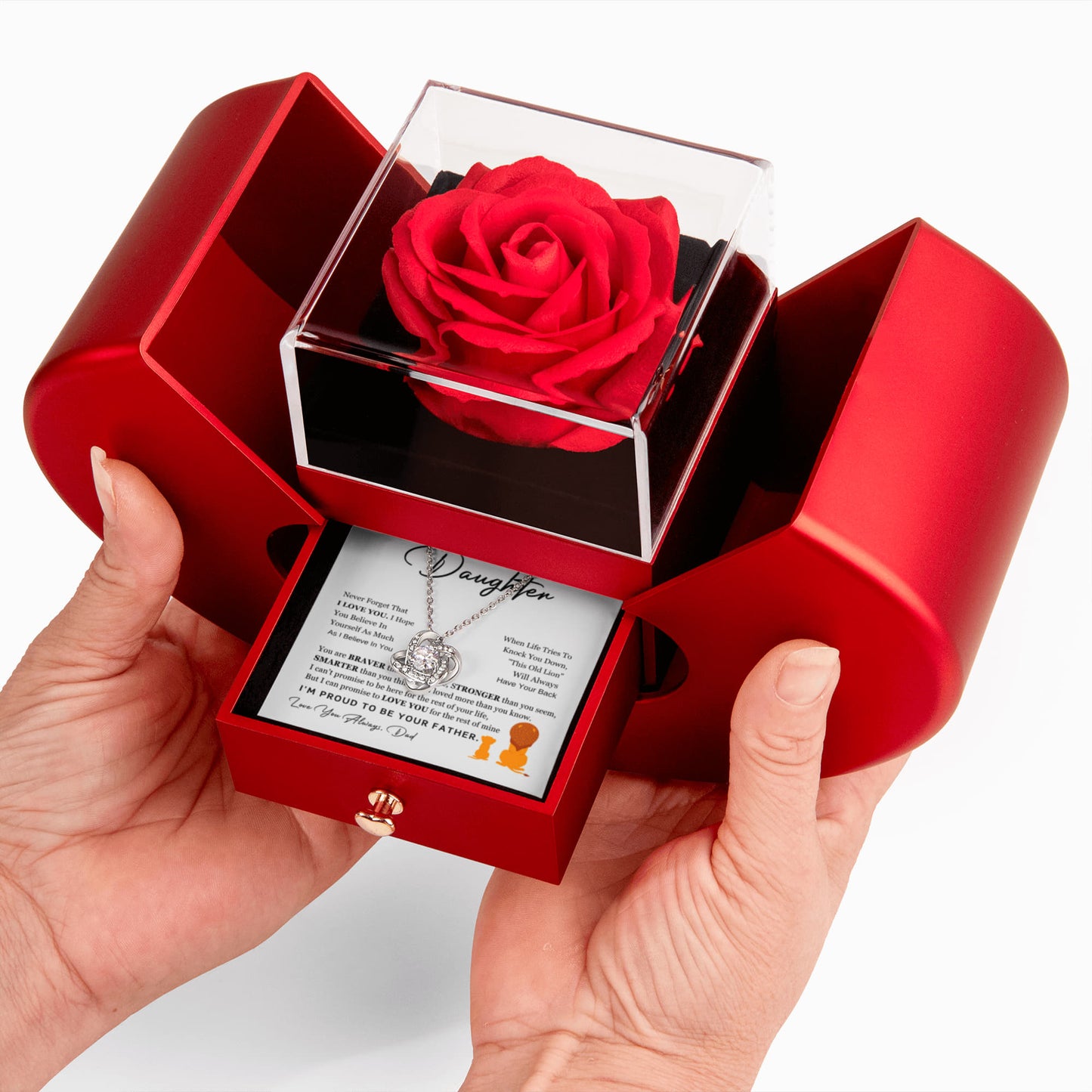 Love Knot Necklace with Red Heart Rose Box