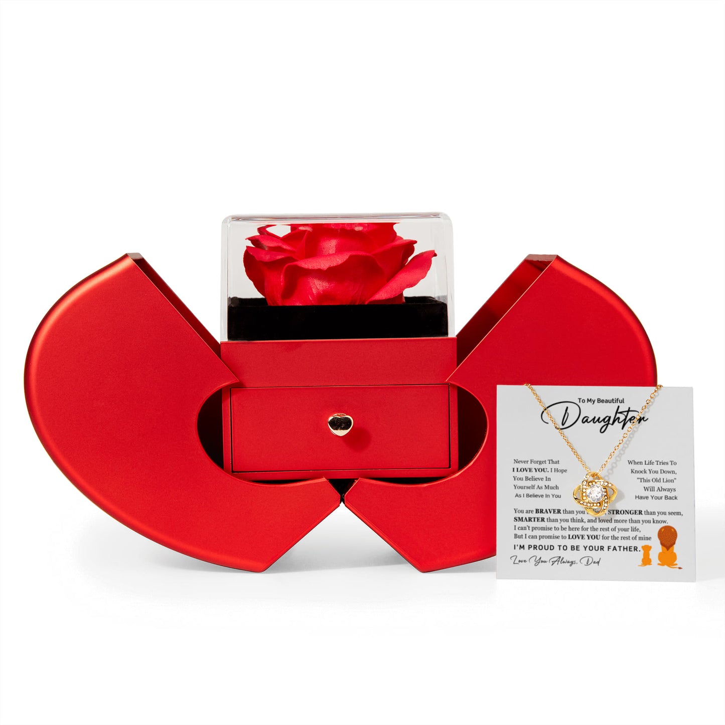 Love Knot Necklace with Red Heart Rose Box