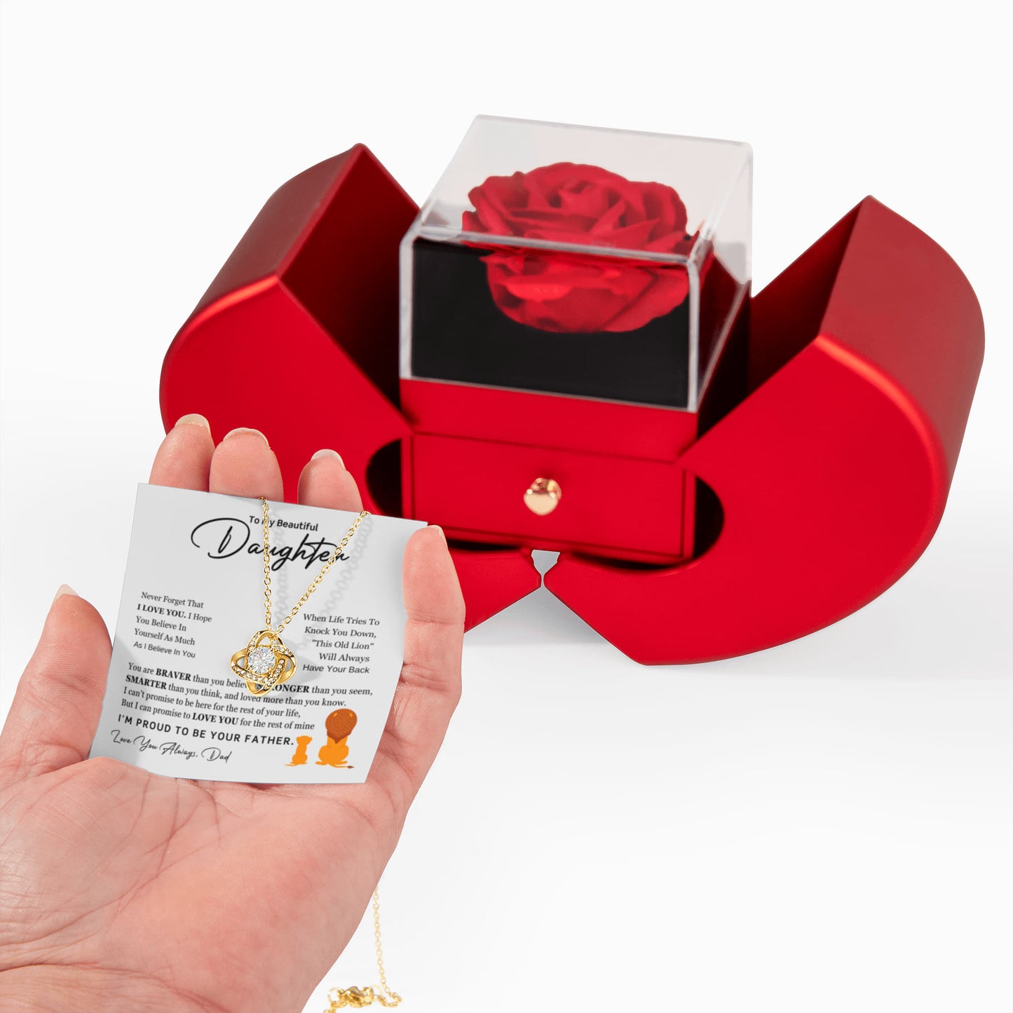 Love Knot Necklace with Red Heart Rose Box