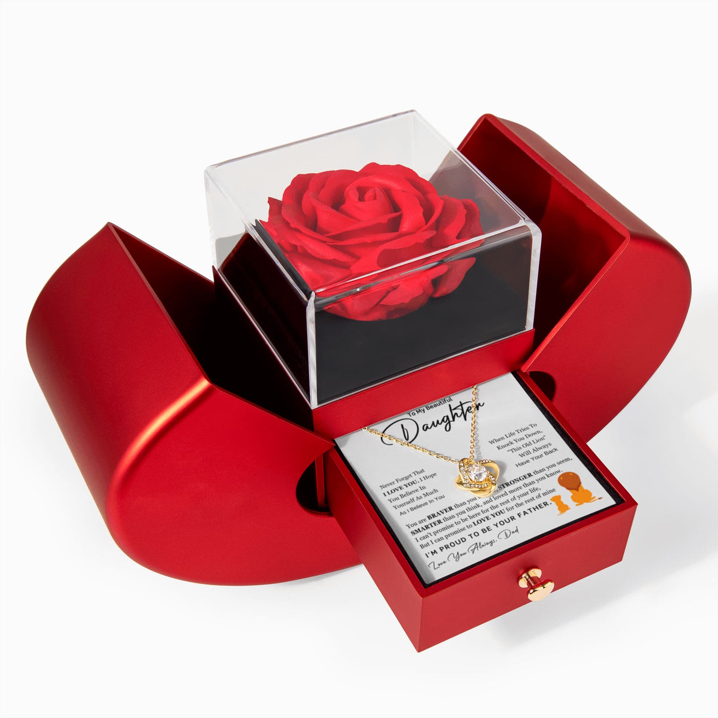 Love Knot Necklace with Red Heart Rose Box