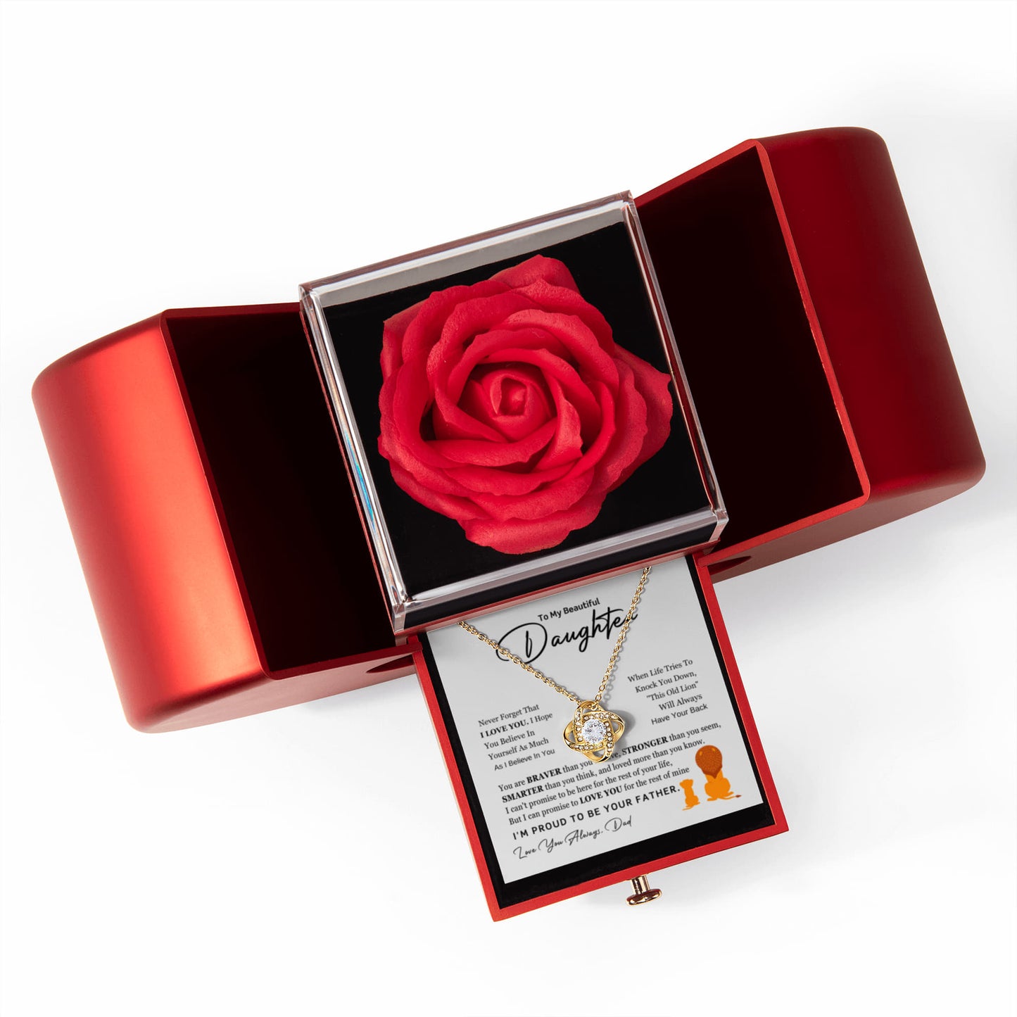 Love Knot Necklace with Red Heart Rose Box