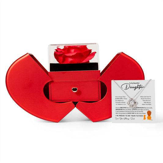 Love Knot Necklace with Red Heart Rose Box