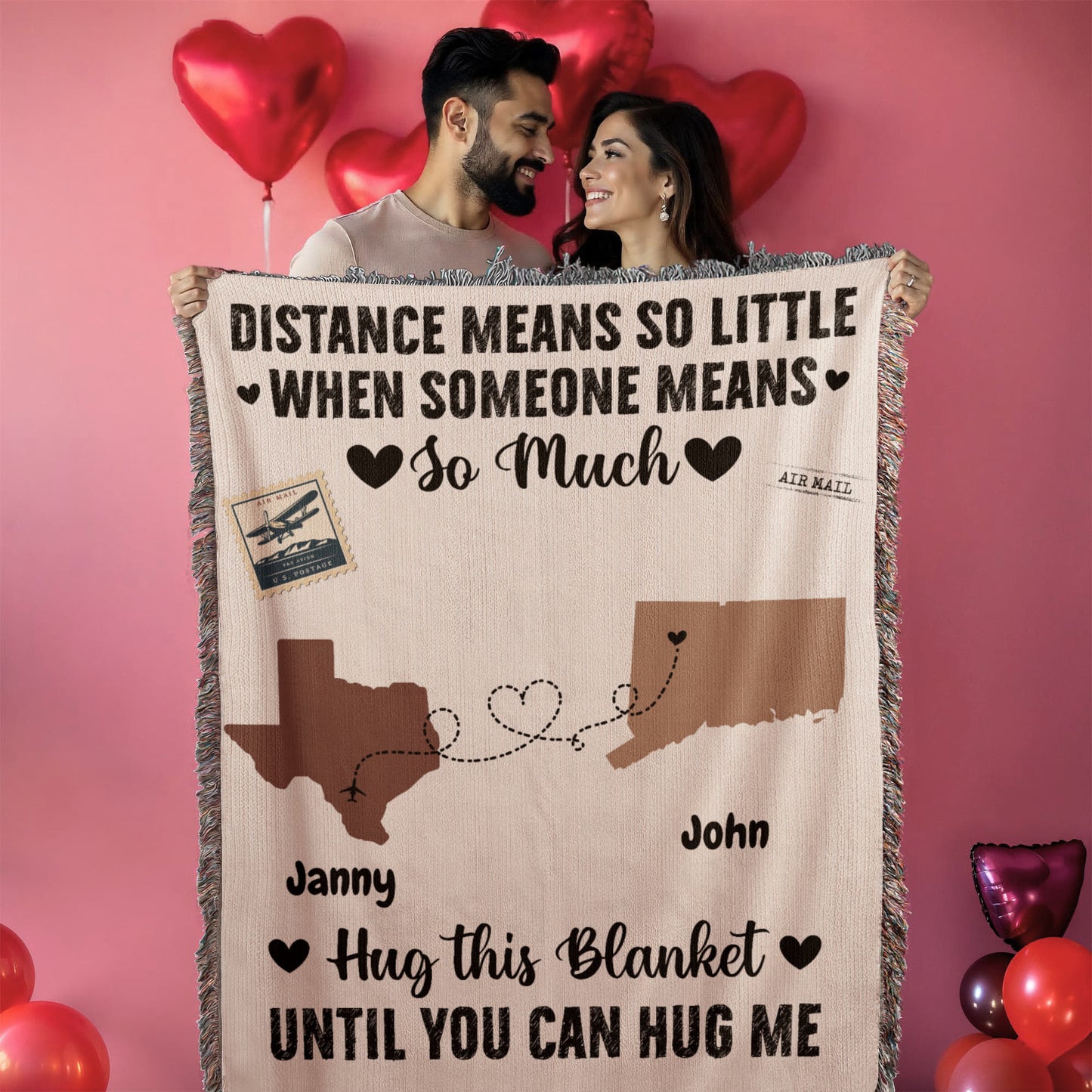 Personalized Woven Blanket - Unique Long Distance Relationship Gift for Couples